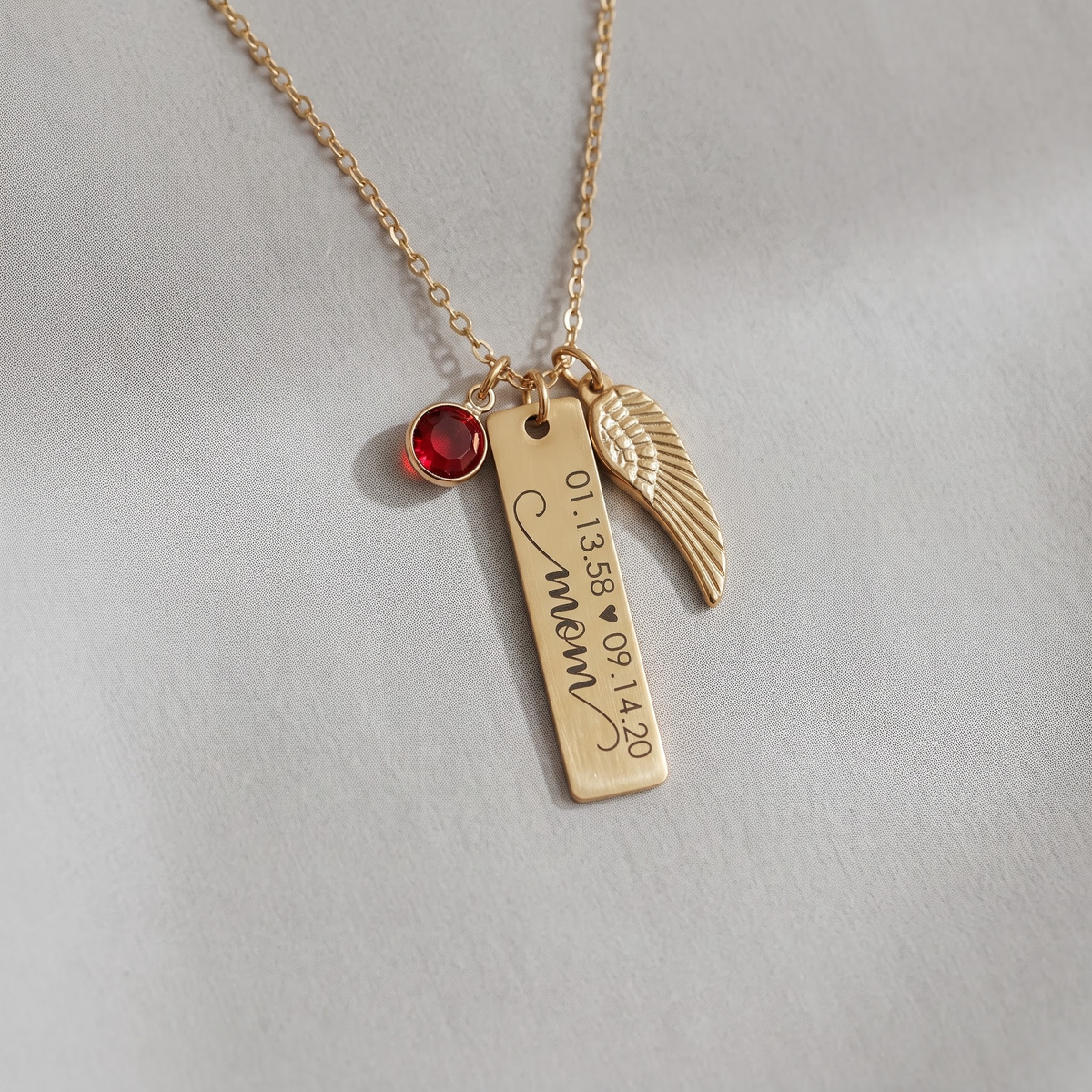 Personalized Memorial Wing & Birthstone Necklace