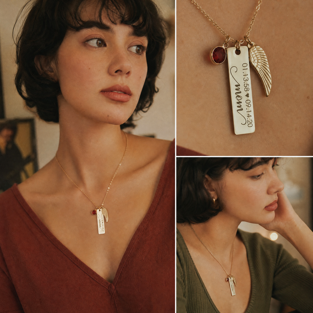 Personalized Memorial Wing & Birthstone Necklace