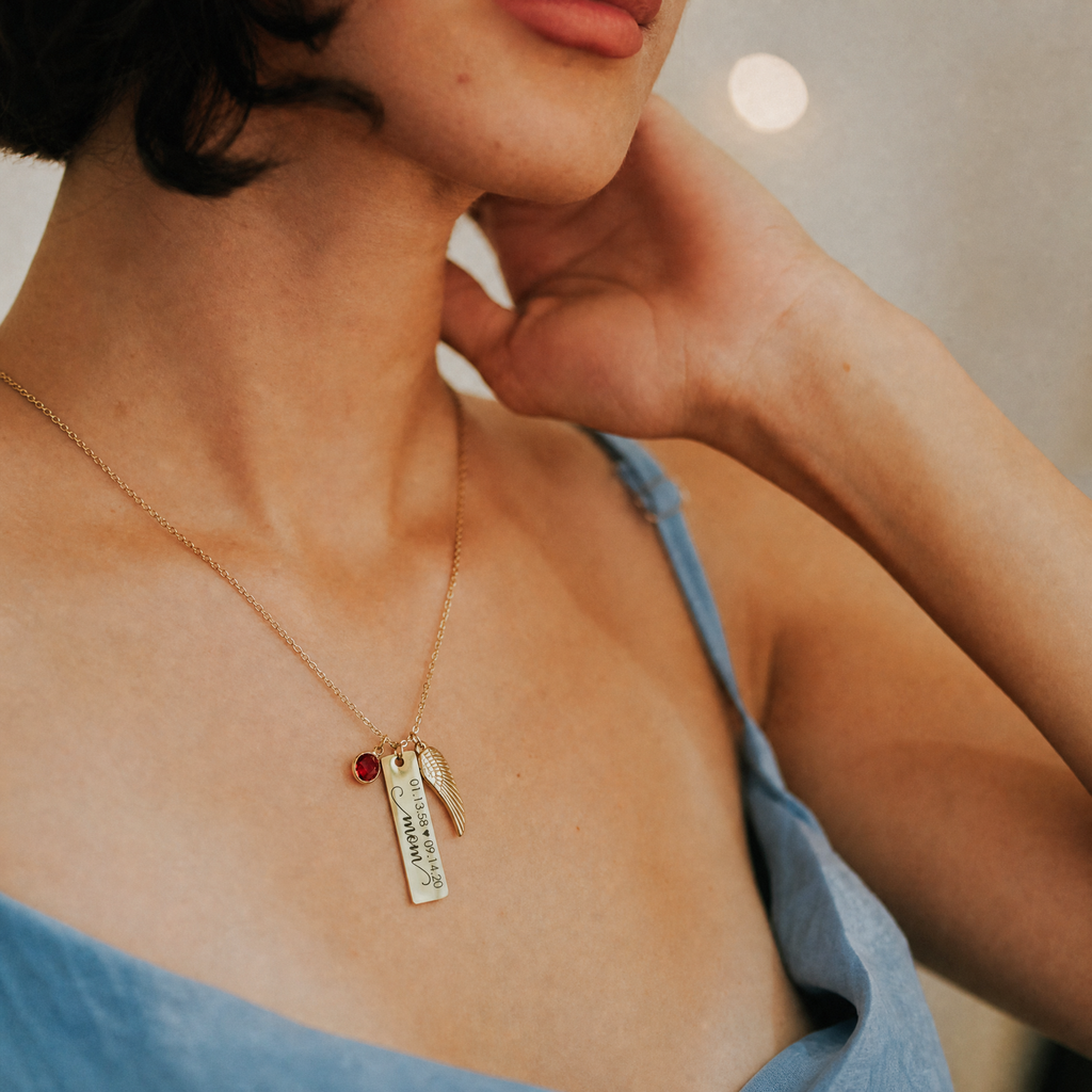 Personalized Memorial Wing & Birthstone Necklace