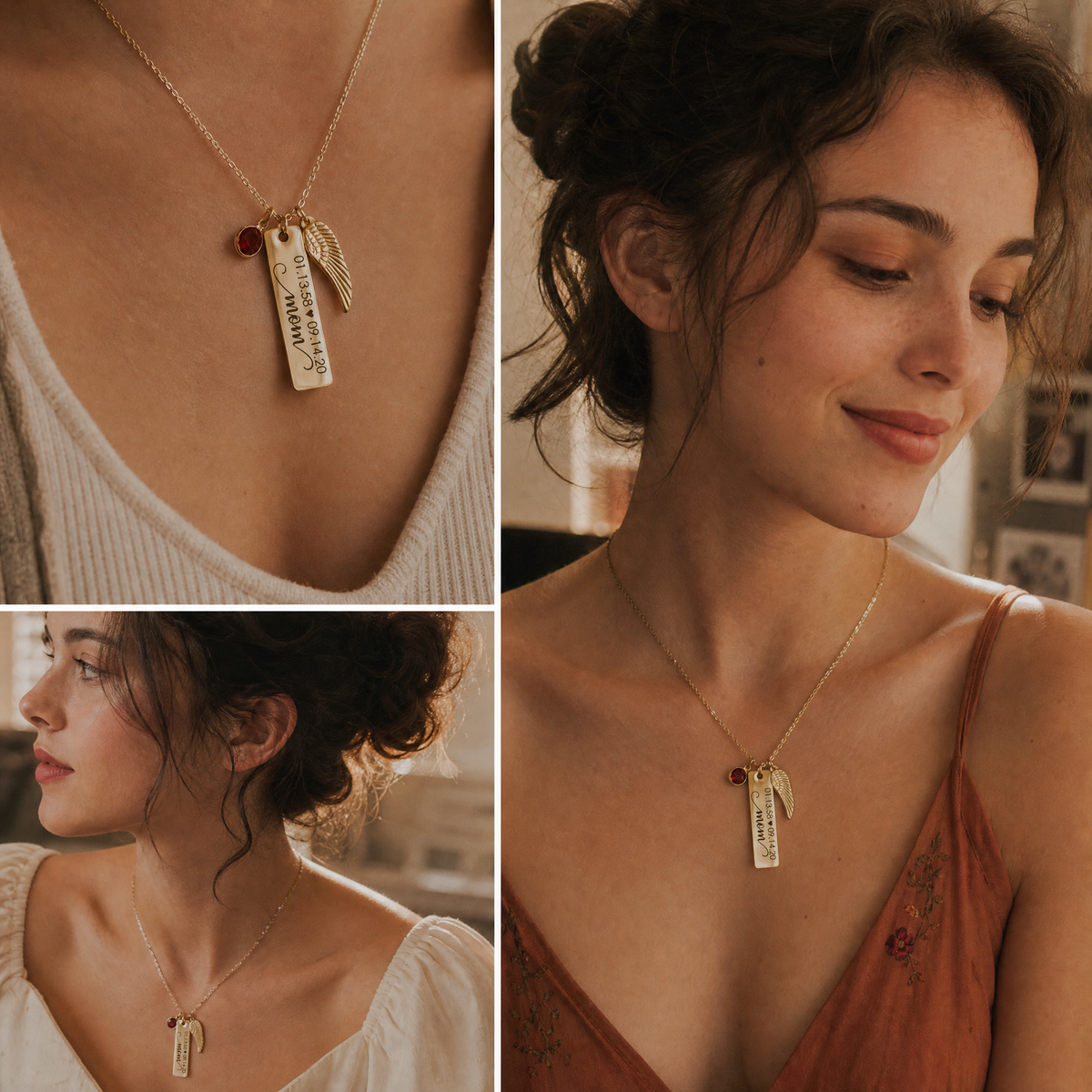 Personalized Memorial Wing & Birthstone Necklace