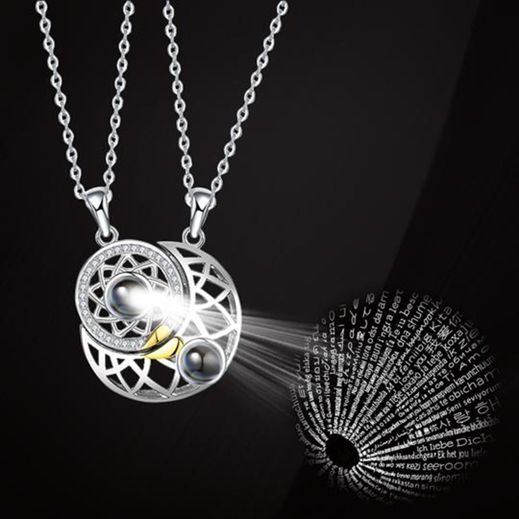 100 Languages I Love You Necklace Projection Pendant Sun And Moon Couple Gift