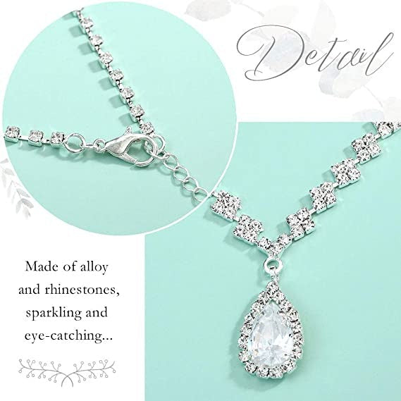 Crystal Wedding Water Drop Pendant Necklace and Earrings Set