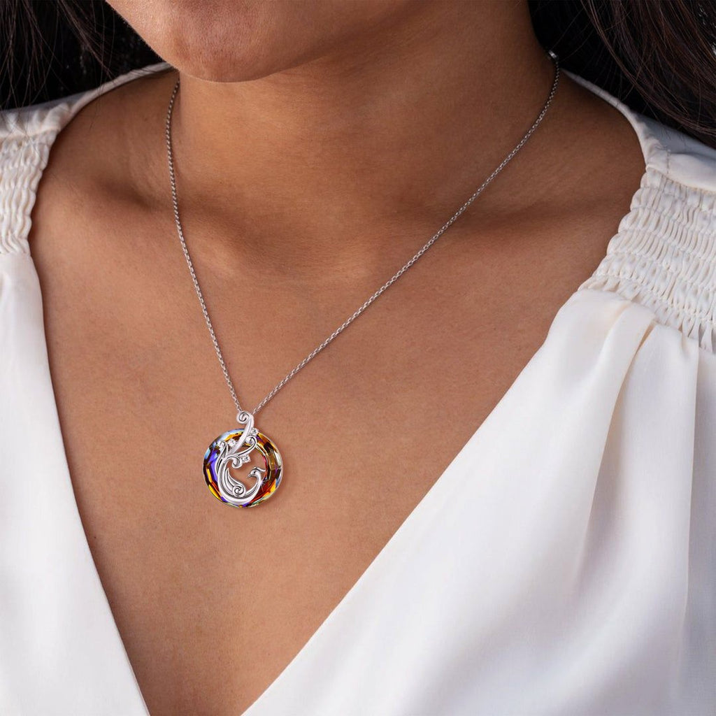 For Self - I Survived Because The Fire Inside Me Burns Brighter Than The Fire Around Me Colorful Crystal Phoenix Necklace