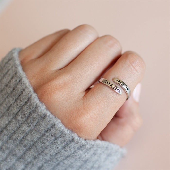 "FAITH OVER FEAR" Sterling Silver Cross Ring
