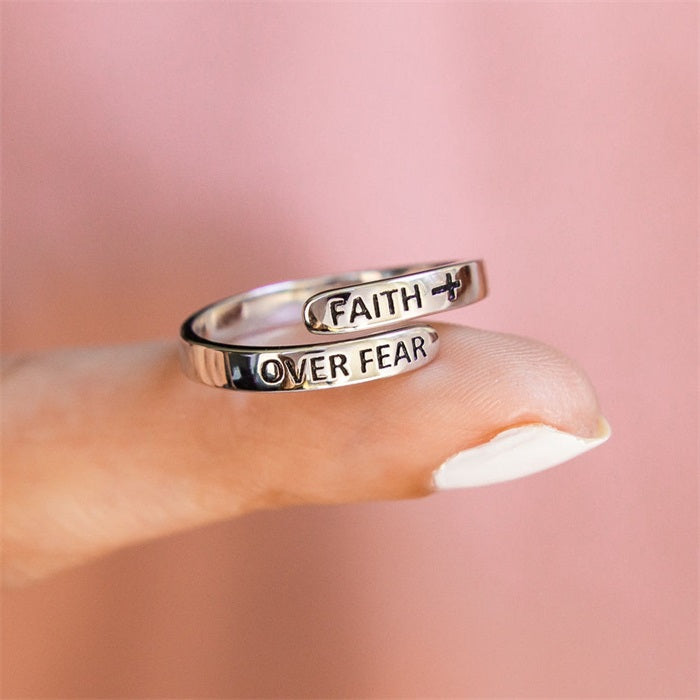 "FAITH OVER FEAR" Sterling Silver Cross Ring