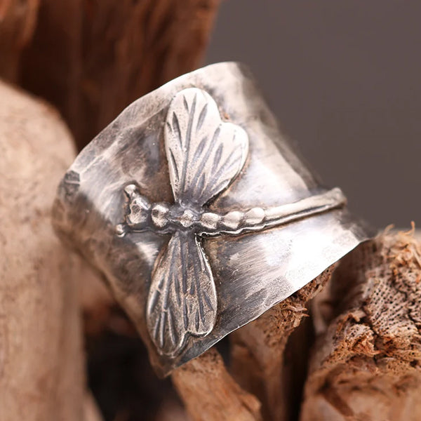 925 Sterling Silver Bohemian Dragonfly Sapphire Ring