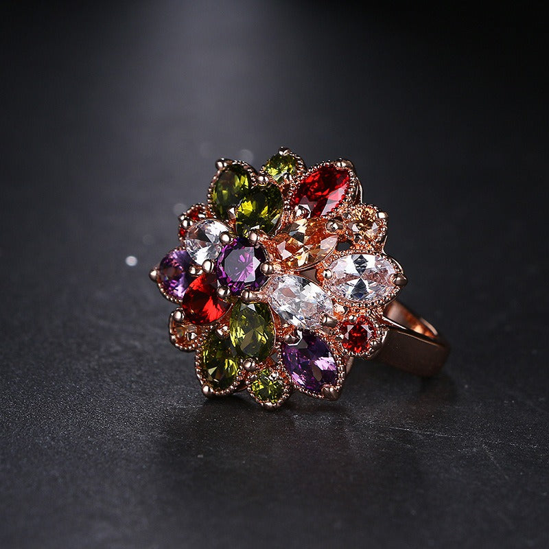 Luxurious Colorful Floral Rose Gold Ring