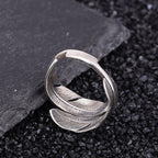 925 Sterling Silver Boho Feather Turquoise Adjustable Ring