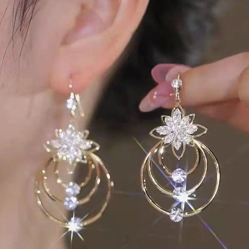 Italian Style Crystal Lotus Hoop Earrings