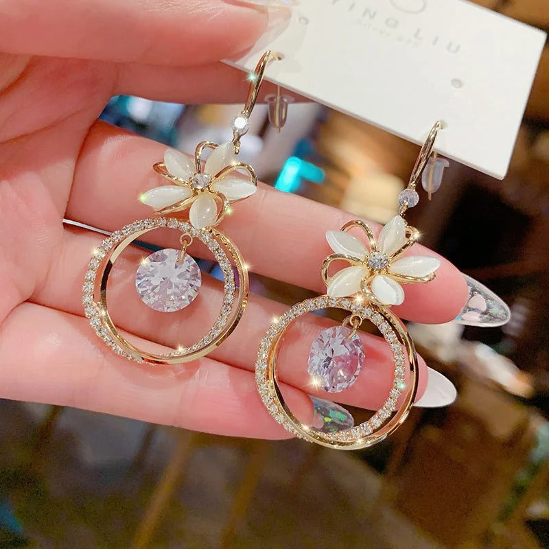 Crystal Zircon Flower Pendant Earrings