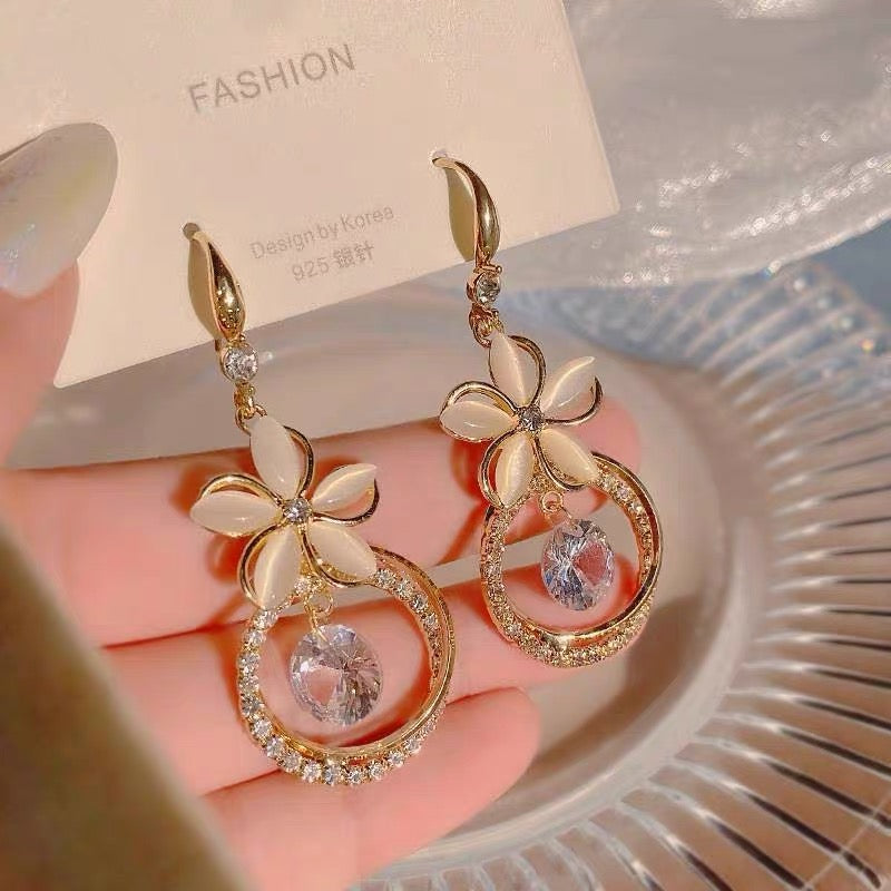 Crystal Zircon Flower Pendant Earrings