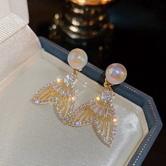 Sparkling Mermaid Pearl Fishtail Earrings