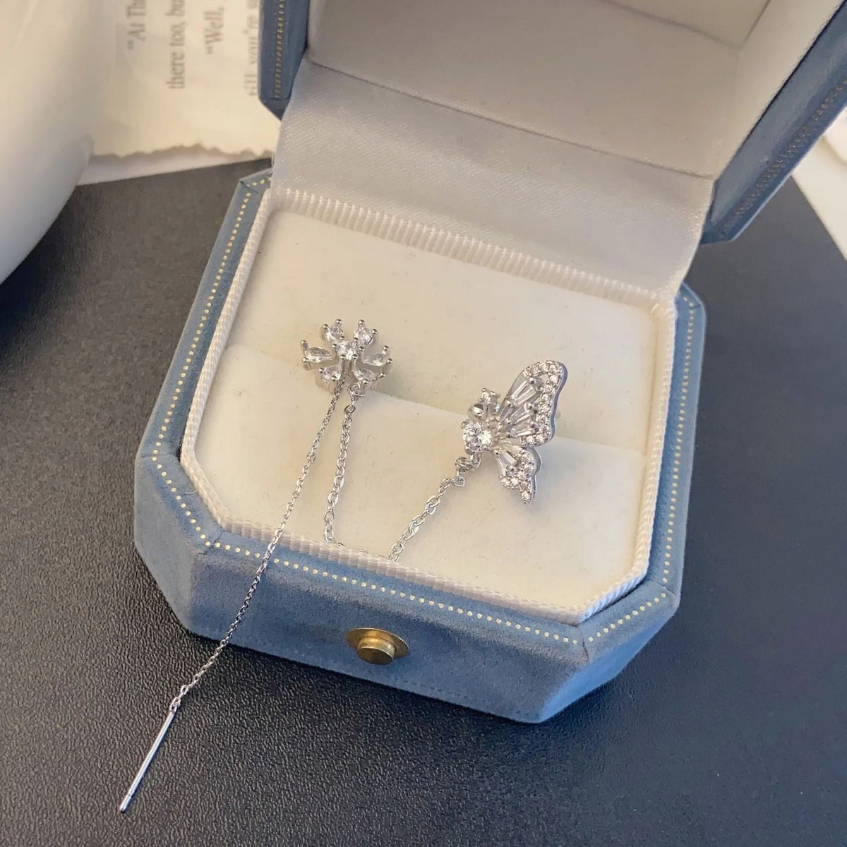 Flower Butterfly Tassel Style Zircon Earrings