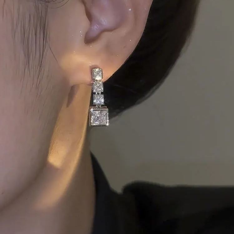 French Style Square Zircon Earrings
