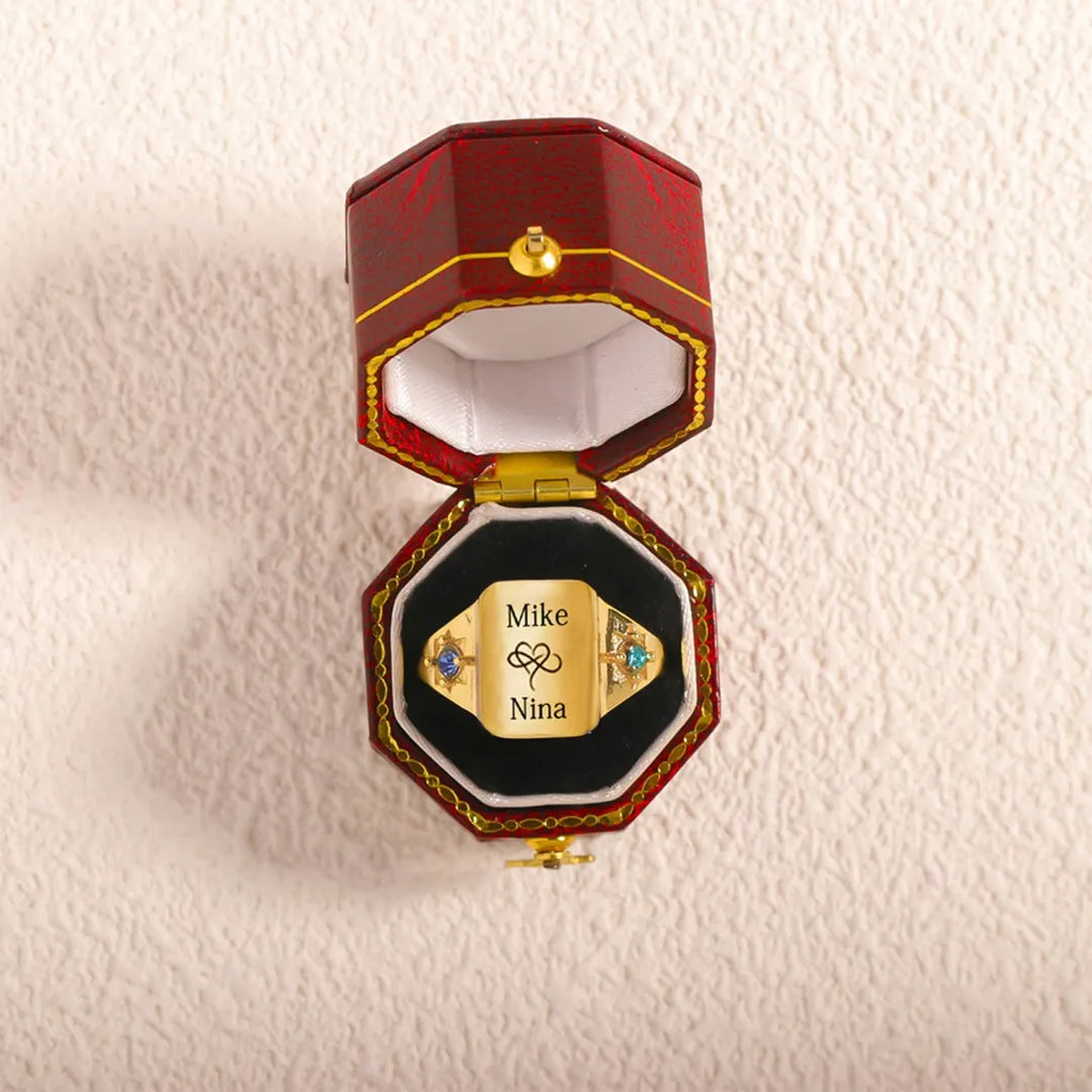 For Love - Custom Names And Birthstones Dainty Ring