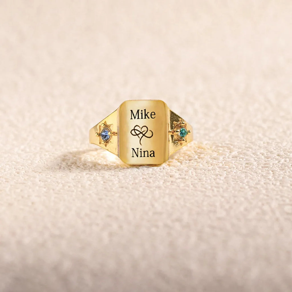 For Love - Custom Names And Birthstones Dainty Ring