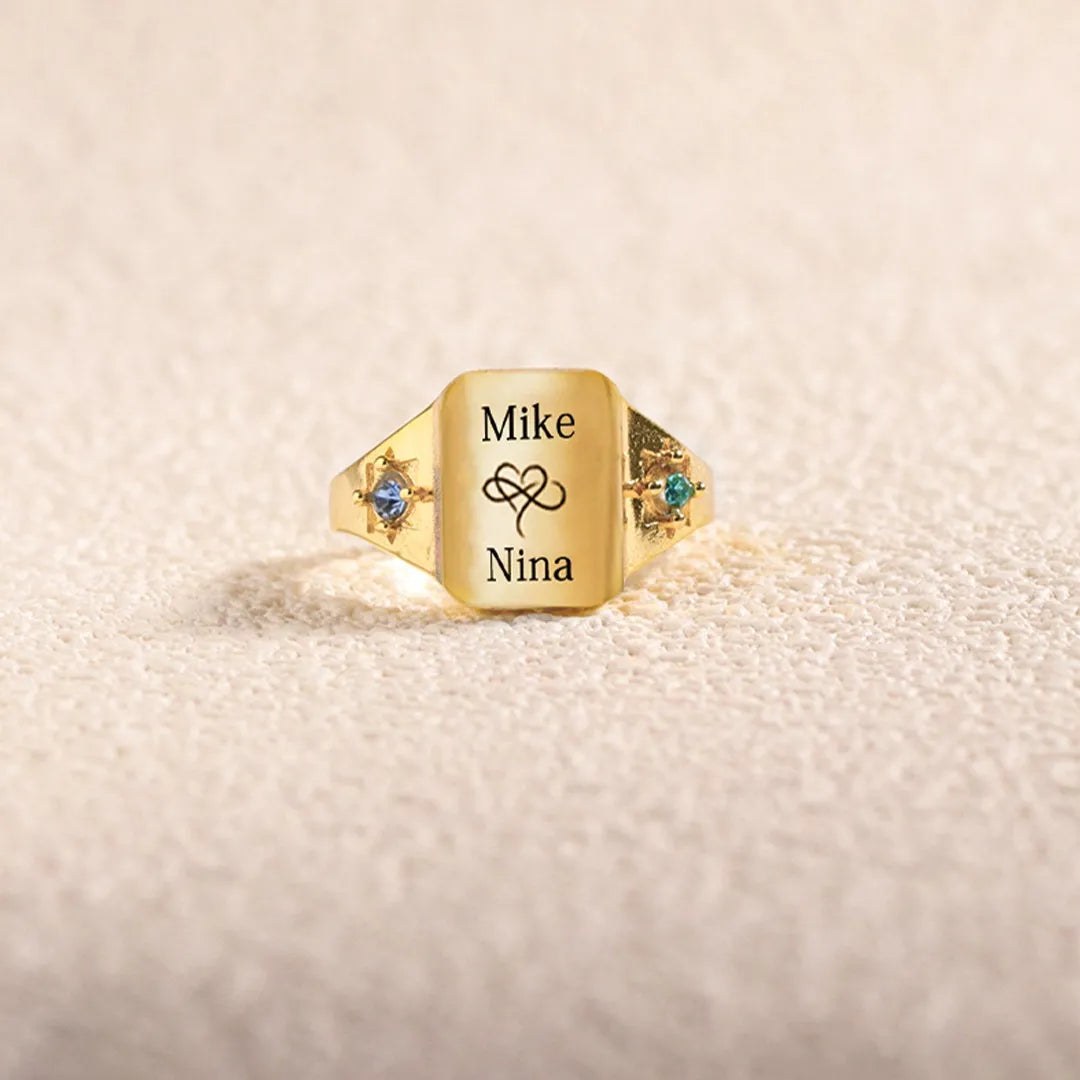 For Love - Custom Names And Birthstones Dainty Ring