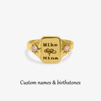 For Love - Custom Names And Birthstones Dainty Ring