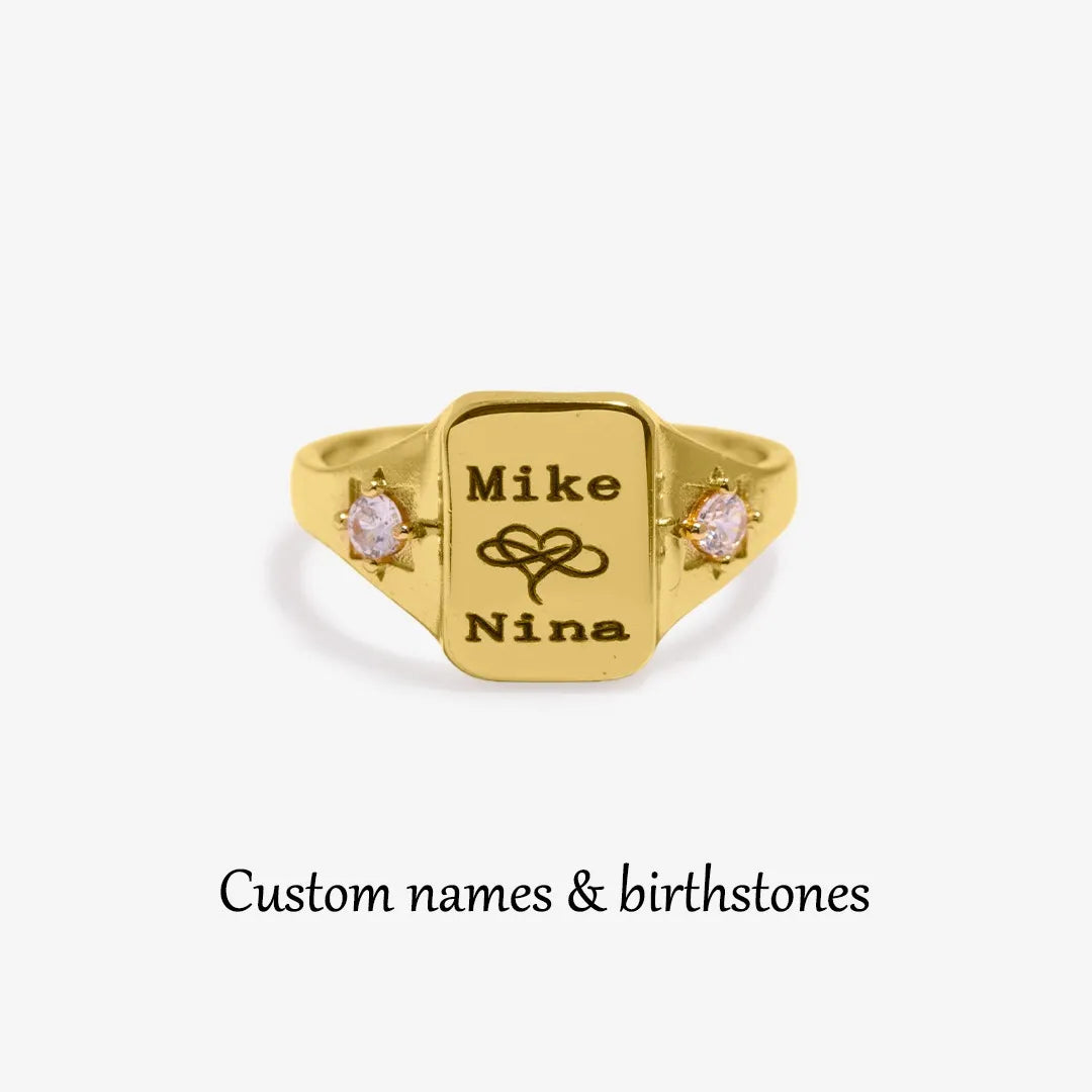 For Love - Custom Names And Birthstones Dainty Ring