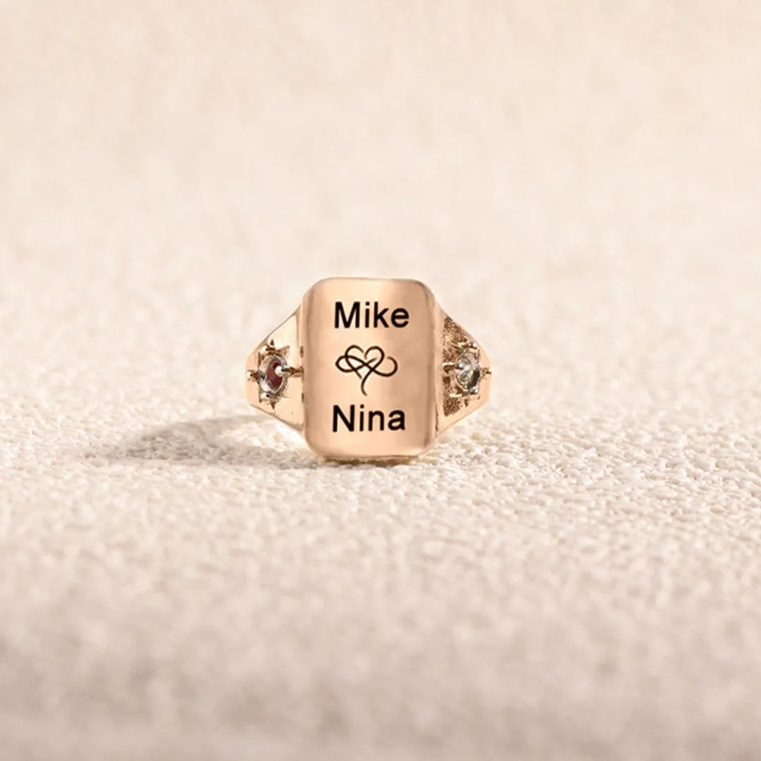 For Love - Custom Names And Birthstones Dainty Ring