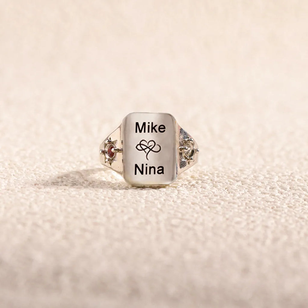 For Love - Custom Names And Birthstones Dainty Ring
