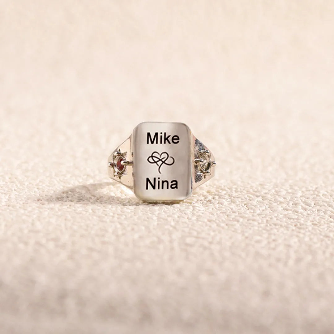 For Love - Custom Names And Birthstones Dainty Ring