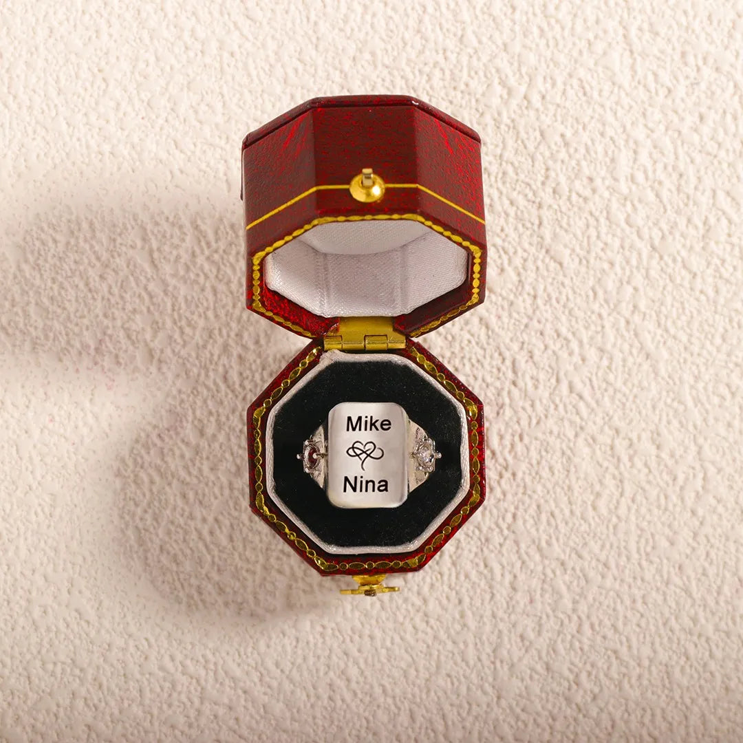 For Love - Custom Names And Birthstones Dainty Ring