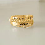 For Memorial- Angel Wings Custom Birthstone&Name Stacked Ring