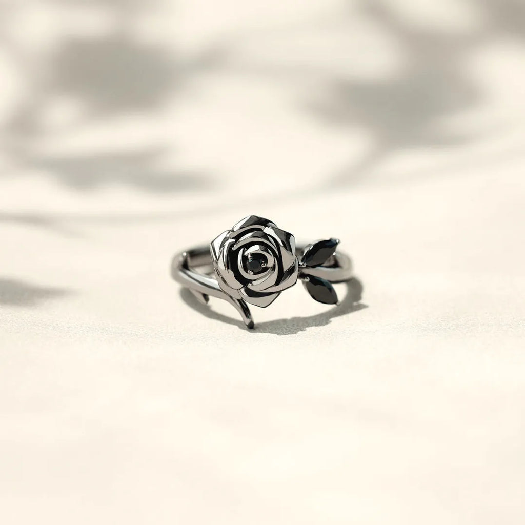 Burned And Survived Engraved Black Rose Ring