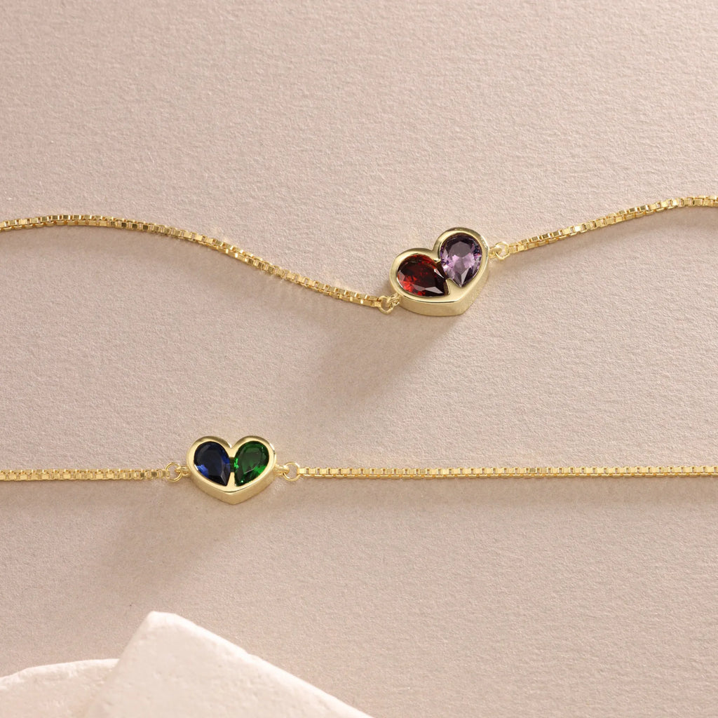Valentine'S Day Pre-Saleforever Linked Together Custom Heart Birthstones Bracelet