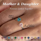 Mother And Daughter Forever Link Double Heart Custom Birthstone Ring
