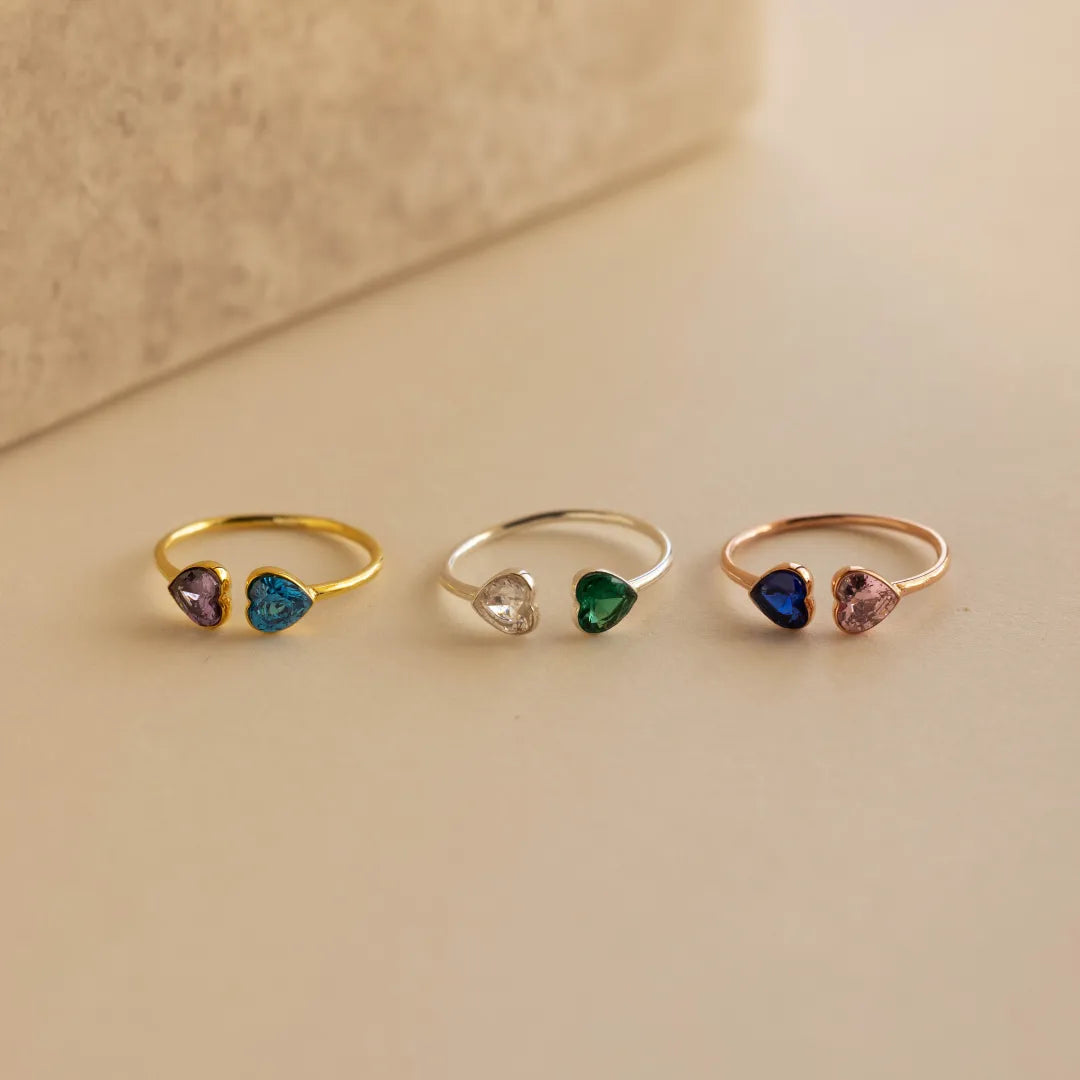 For Friend- You'Re My Favorite Bitch Double Hearts Custom Birthstones Ring
