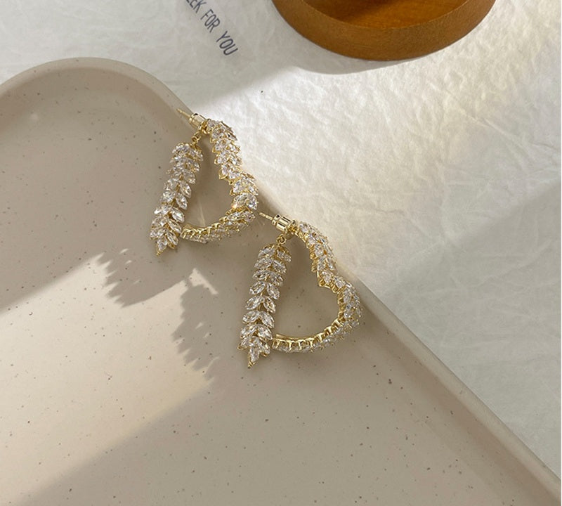 14K Gold-Plated Exquisite Crystal Heart Wheat Earrings
