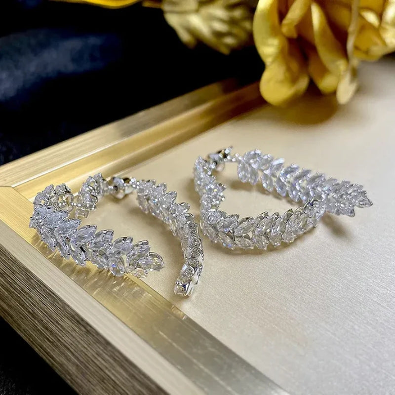 14K Gold-Plated Exquisite Crystal Heart Wheat Earrings