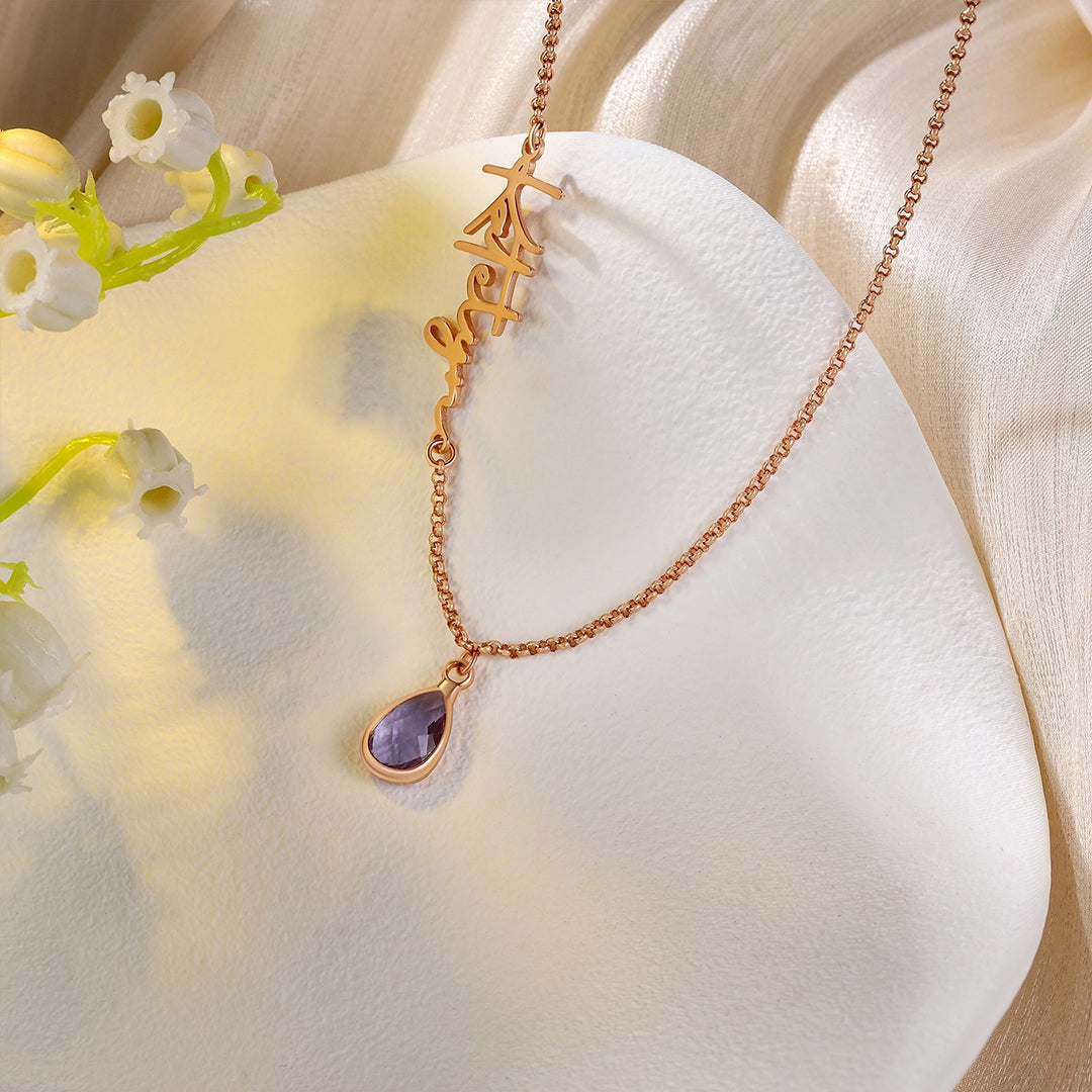 For Memorial - Customized Name Birthstone Memorial Tear Necklace