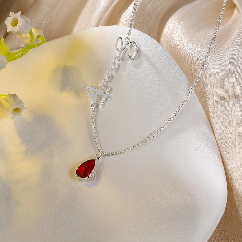 For Memorial - Customized Name Birthstone Memorial Tear Necklace