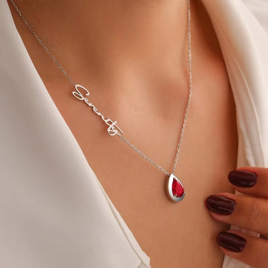 For Memorial - Customized Name Birthstone Memorial Tear Necklace