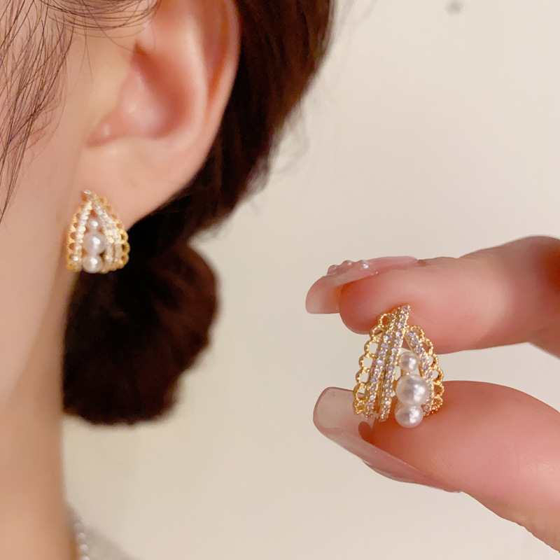 Vintage Pearl Zircon Lace Earrings