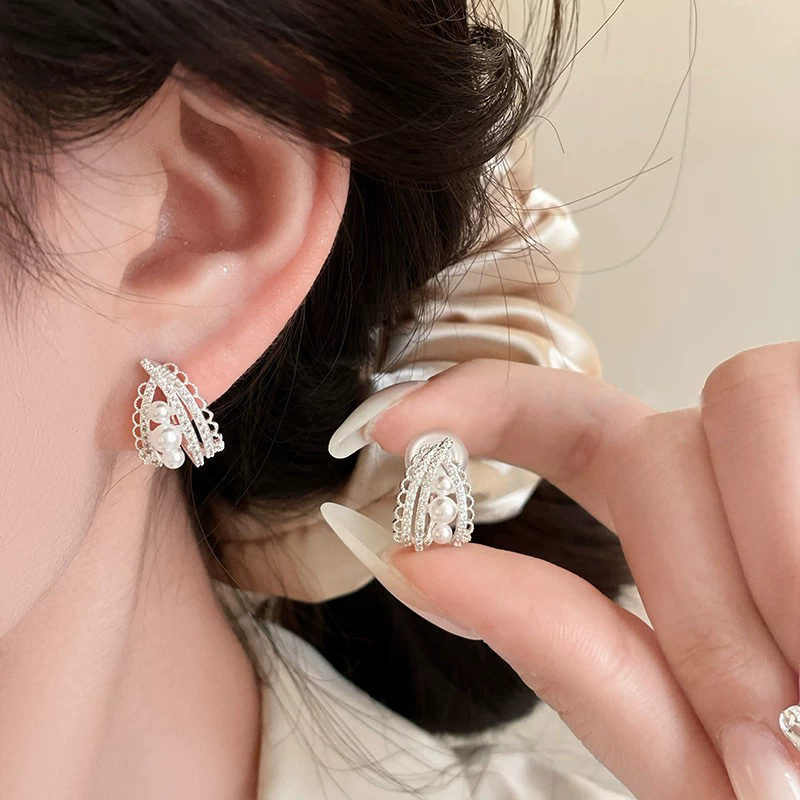 Vintage Pearl Zircon Lace Earrings