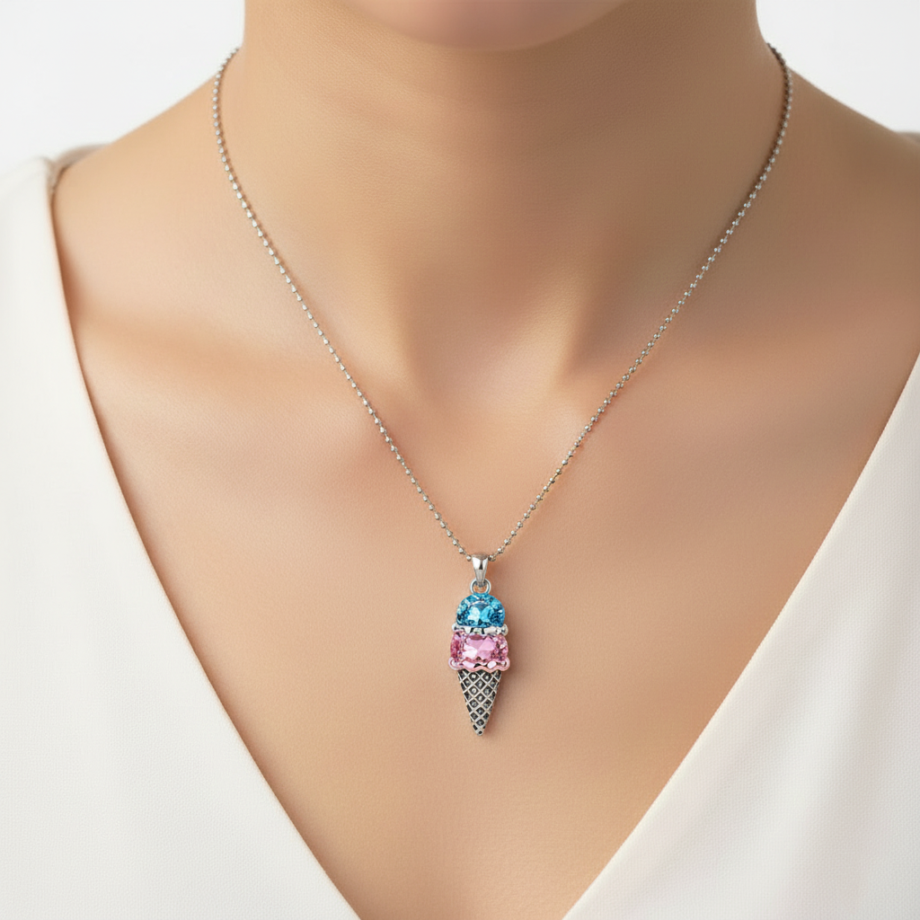 For Love- Custom Sweet Ice Cream Birthstones Necklace