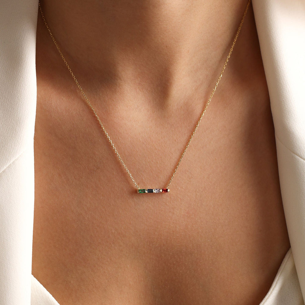 For Friend- Custom Baguette Birthstone Necklace
