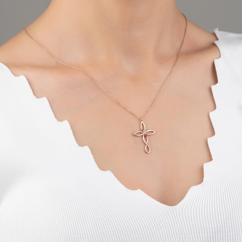 For Love- Custom Family Birthstone Cross Necklace