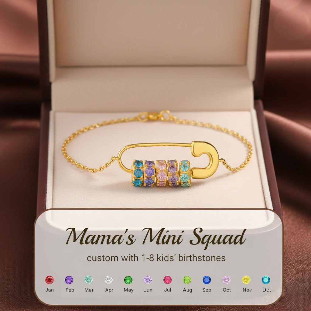 Mama's Mini Squad Safety Pin Birthstone Bracelet