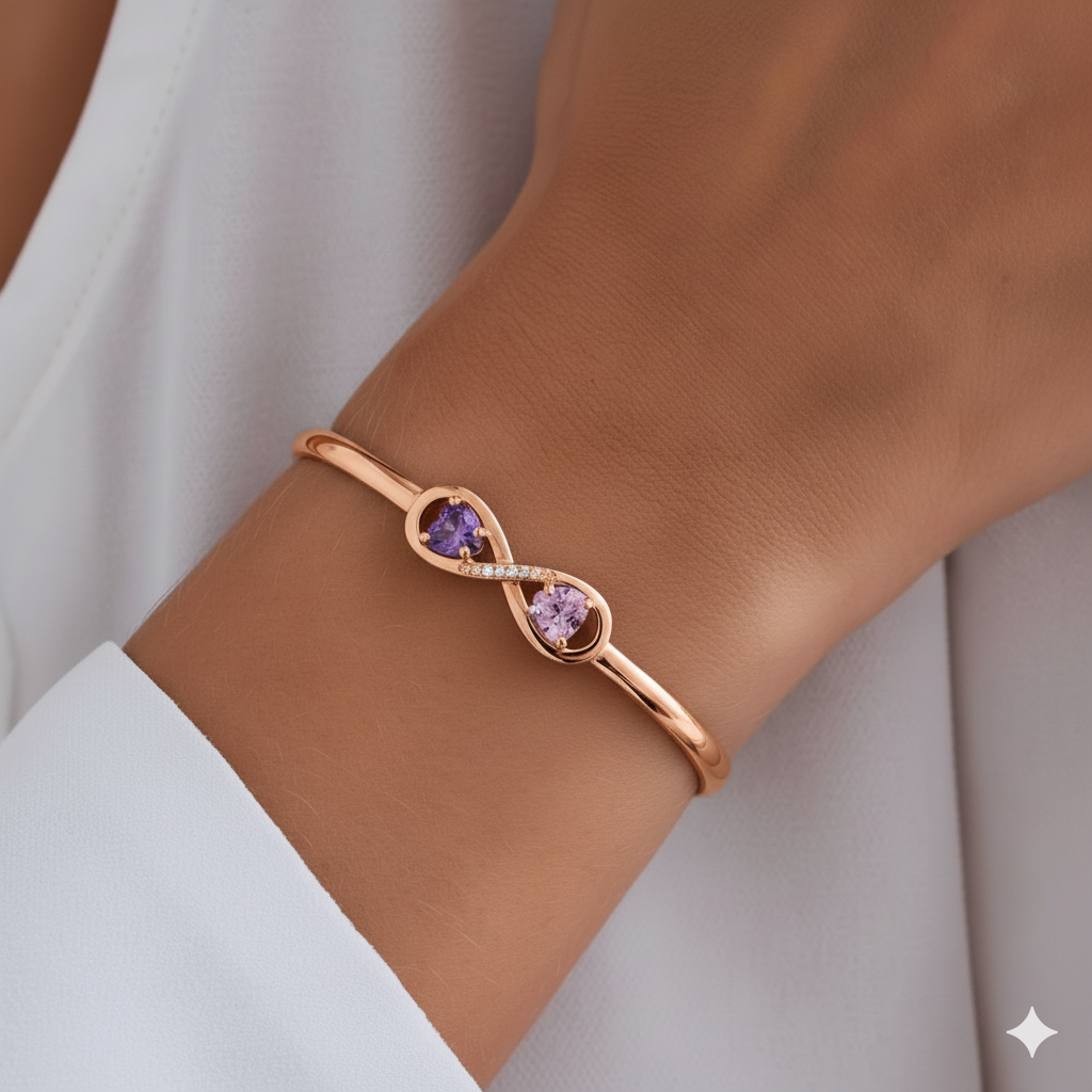 Mother&Daughter Double Heart Custom Birthstones Infinity Bracelet