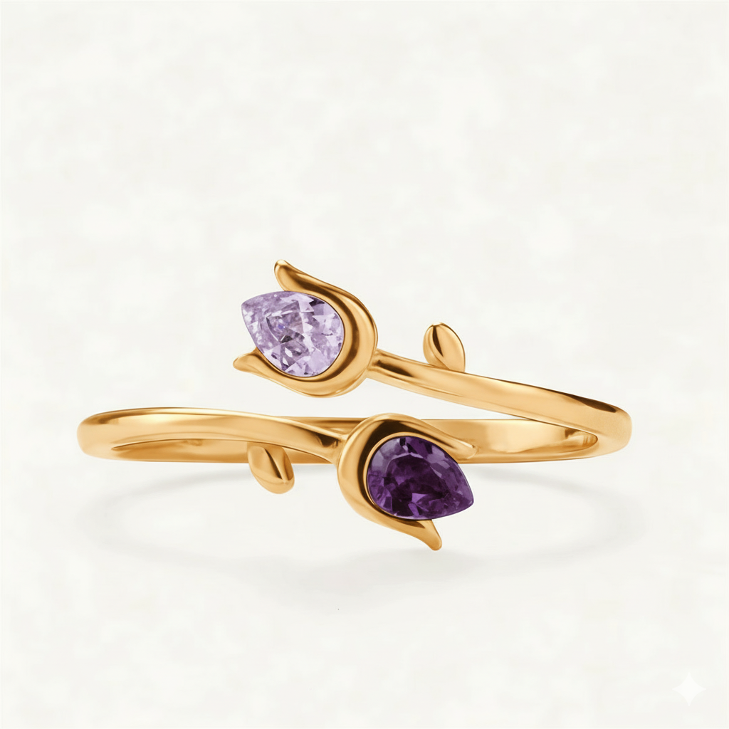 For Friend- We Will Bloom In Our Own Lives Birthstones Tulip Ring
