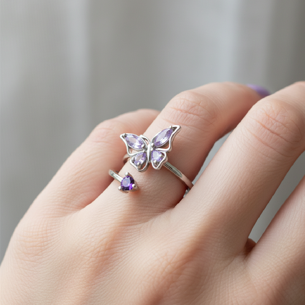 For Memorial - They Fly With Us Custom Birthstone Butterfly Ring