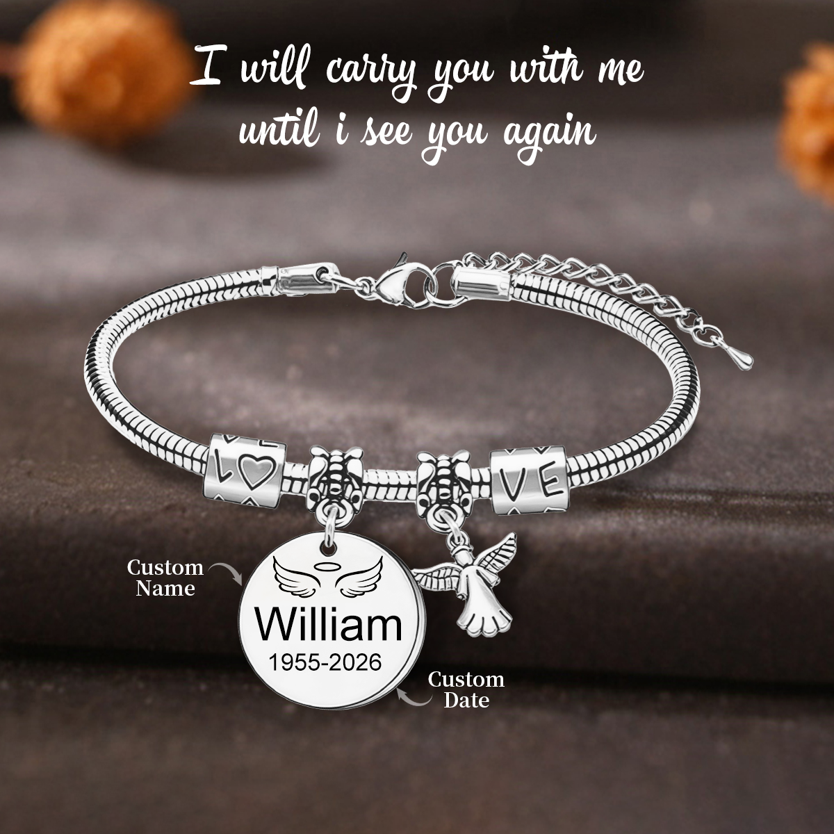 Always In My Heart, Personalized Angel Memorial Bracelet