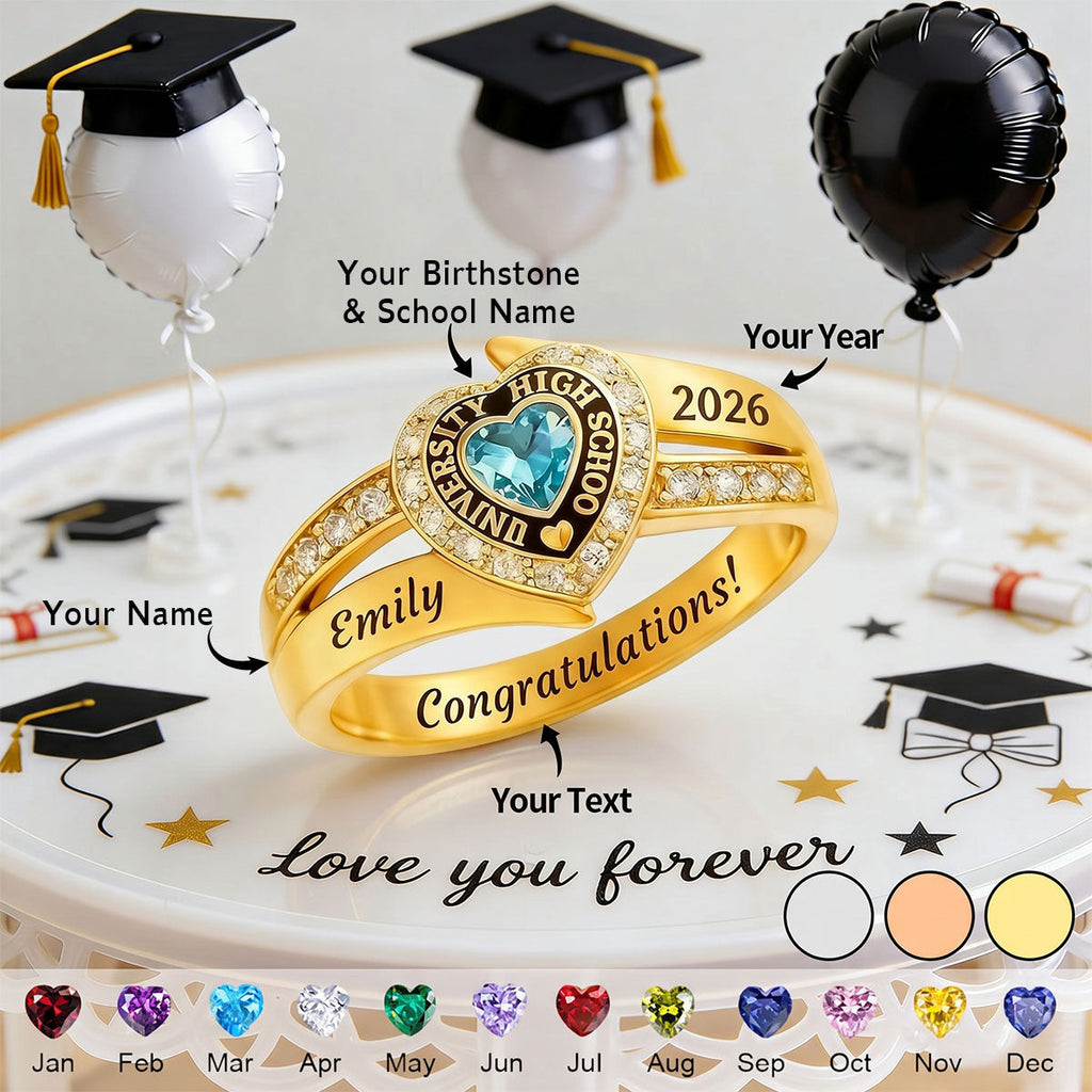Custom Engraved Birthstone Graduation Ring - Gifts for Graduates
