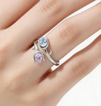 Mother&Daughter Double Birthstones Tuilp Ring