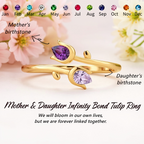 Mother&Daughter Double Birthstones Tuilp Ring